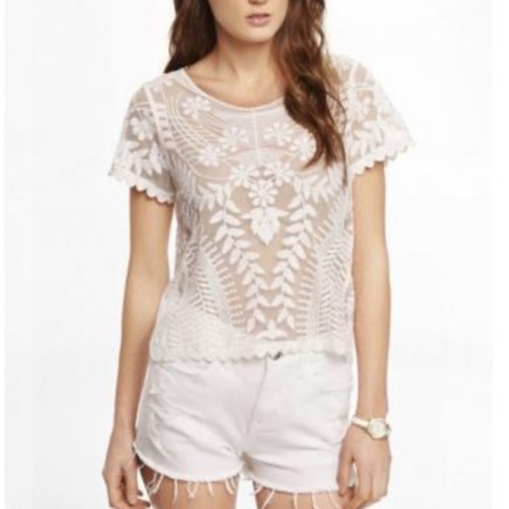 Express *red* Sheer Lace Top